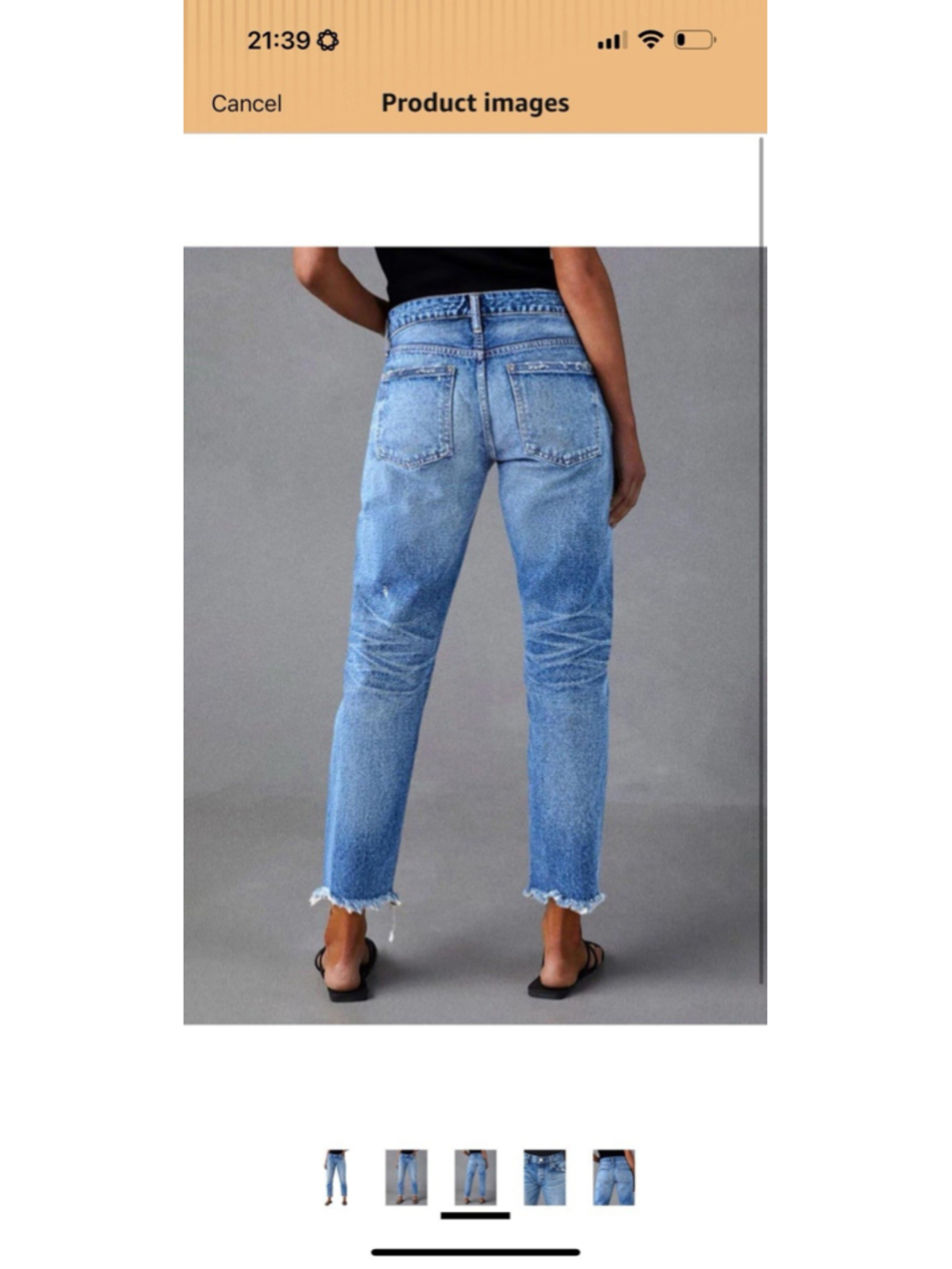 Flamingals Raw Hem Ripped Distressed Mid Waist Straight Leg Crop Jeans Blue M - Picture 3 of 5